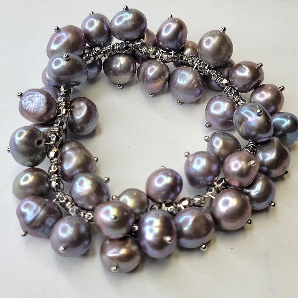 Pearl Stretch Bracelet, Grey Pearl Bangle- NEW